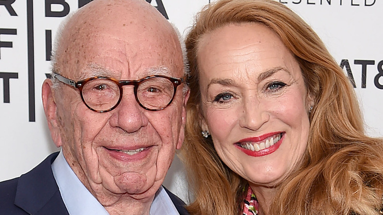 Rupert Murdoch and Jerry Hall smiling
