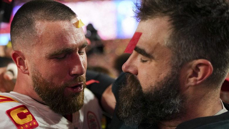 Travis and Jason Kelce hugging 