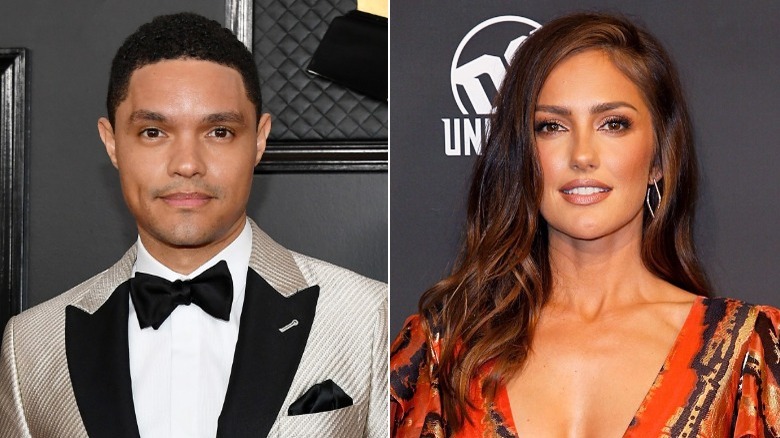 Trevor Noah and Minka Kelly smiling