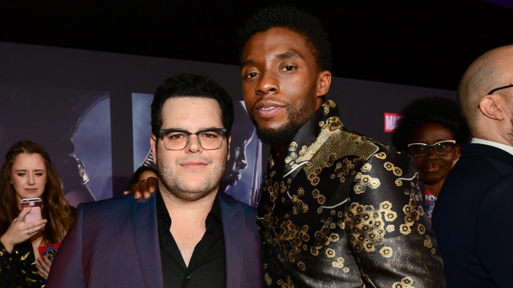 Josh Gad and Chadwick Boseman posing at the Black Panther premiere