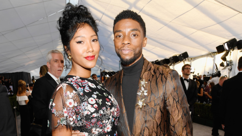 Chadwick Boseman and Taylor Simone Ledward smiling together 