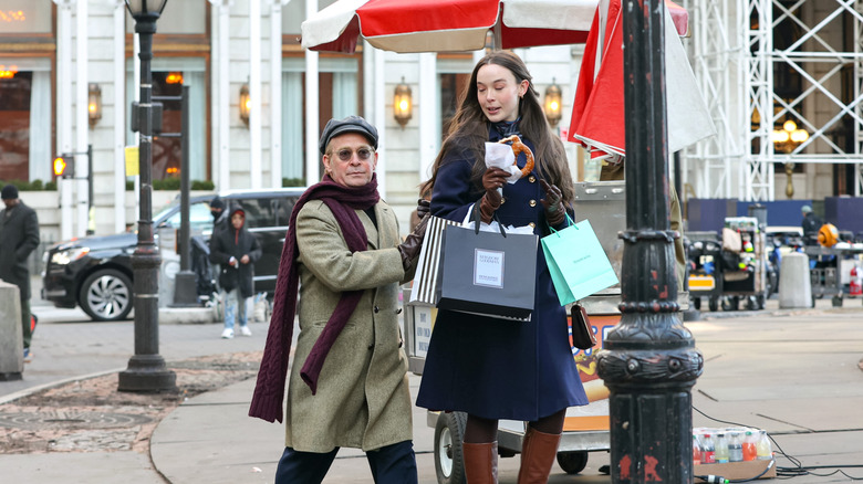 Tom Hollander and Ella Beatty on set of 'Feud: Capote and the Women'