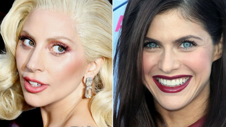 Lady Gaga looking right, Alexandra Daddario