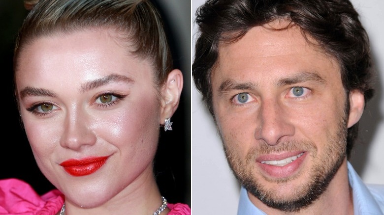 Florence Pugh and Zach Braff split image, both smiling