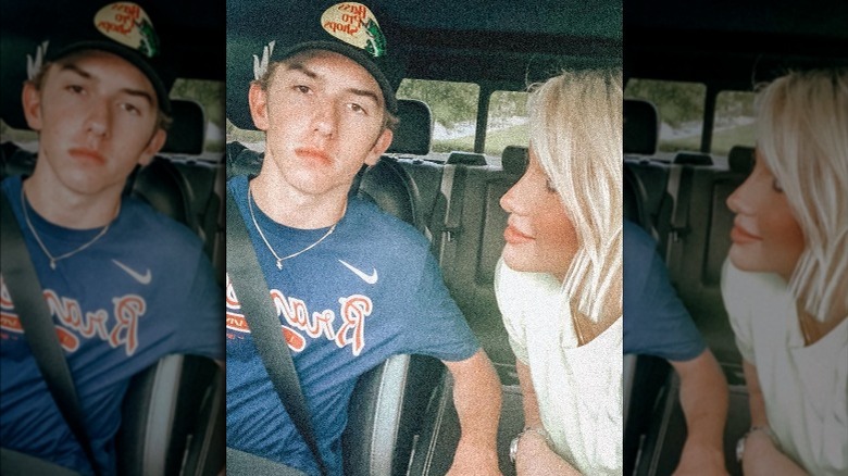 Grayson Chrisley, driving with seatbelt on, Savannah Chrisley starring at him