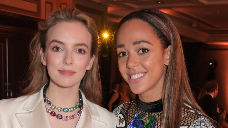 Jodie Comer posing with Katarina Johnson-Thompson