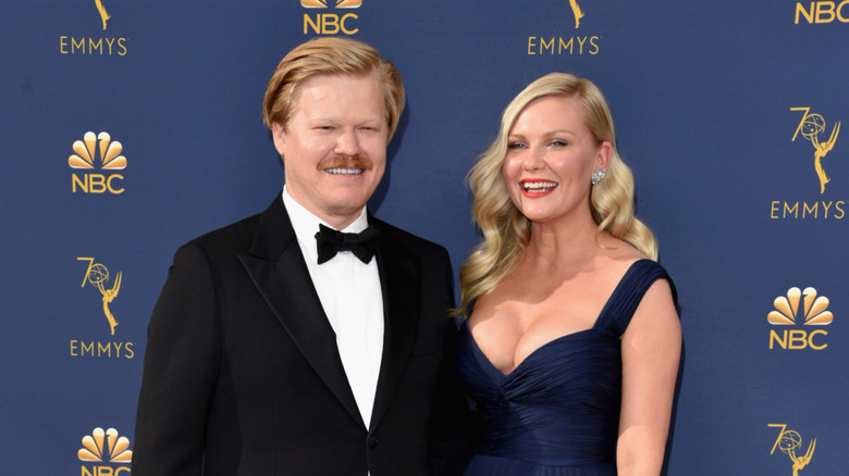 Jesse Plemons smiling, Kirsten Dunst laughing