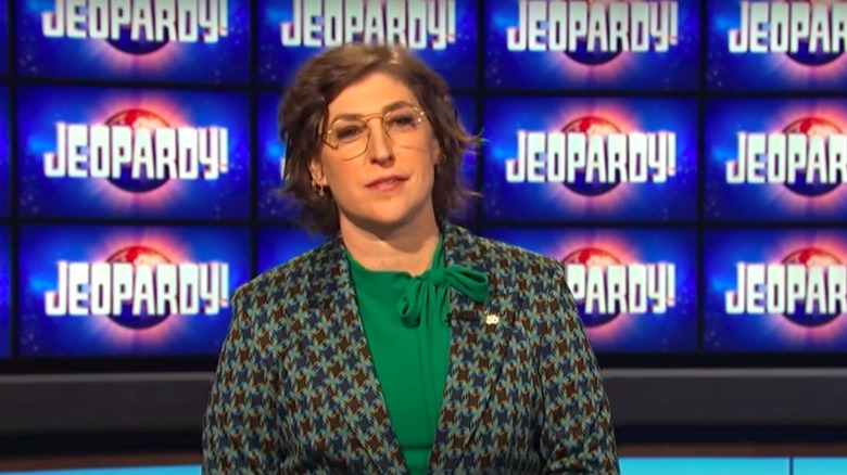 Mayim Bialik on the set of Jeopardy!
