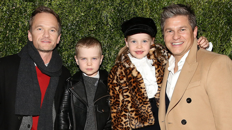 Neil Patrick Harris, Gideon Scott Burtka-Harris, Harper Grace Burtka-Harris, and David Burtka in NYC