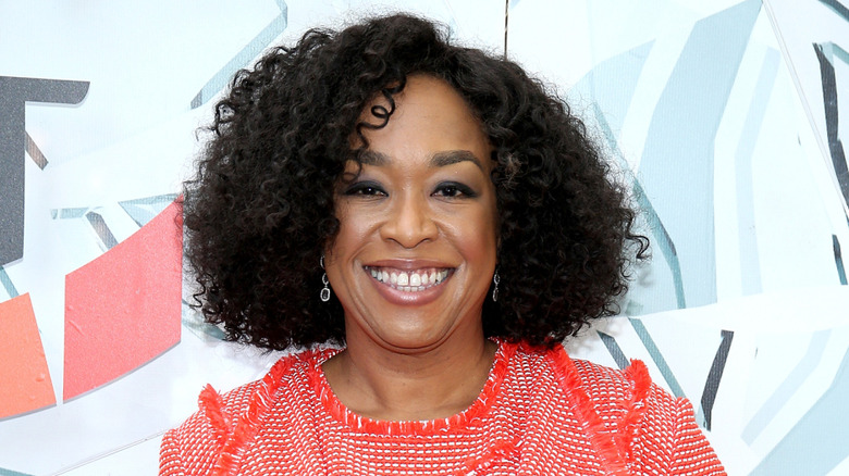 Shonda Rhimes in a pink dress