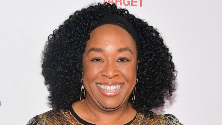Shonda Rhimes wearing hexagonal earrings