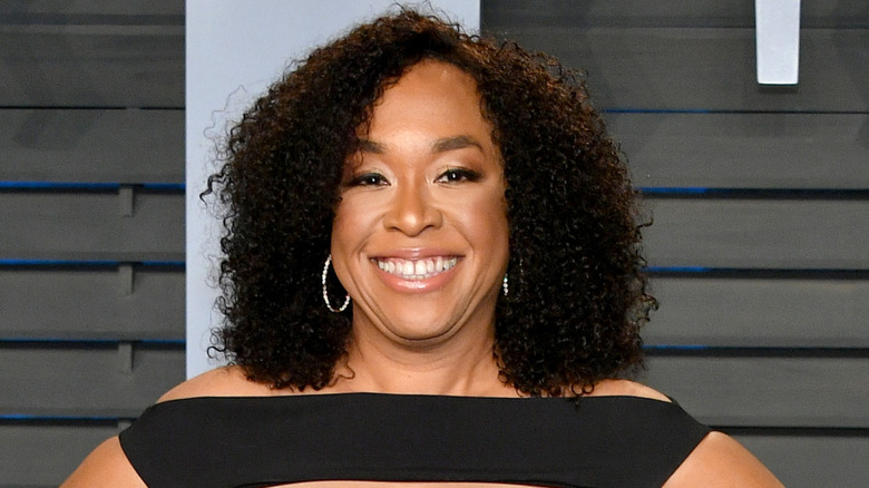 Shonda Rhimes in a black cutout dress