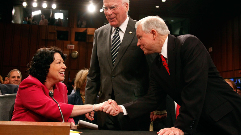 Sonia Sotomayor and Jeff Sessions shaking hands