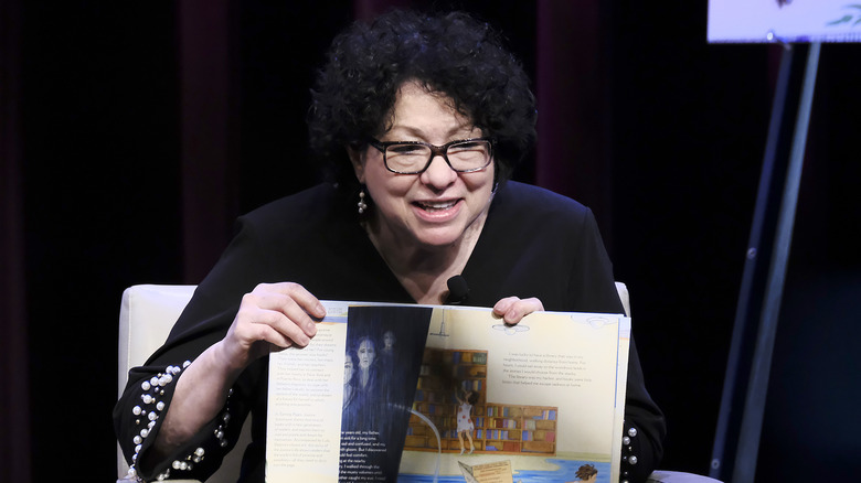 Sonia Sotomayor with her book, speaking