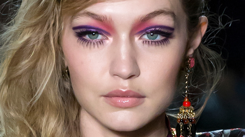 Gigi Hadid poses in dramatic eye makeup
