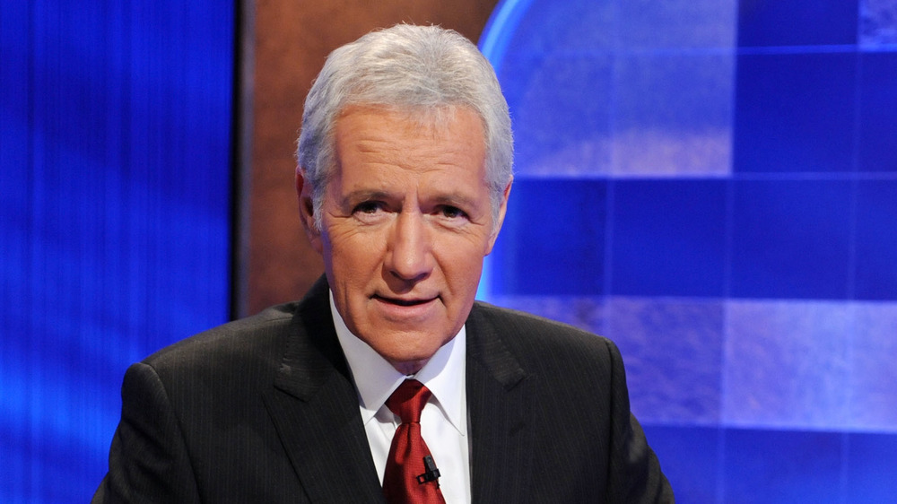 Alex Trebek on the set of Jeopardy