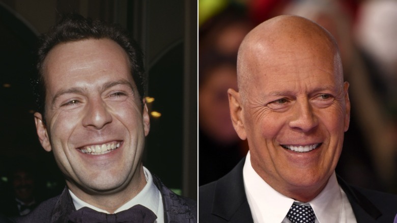 Bruce Willis, split image, smiling
