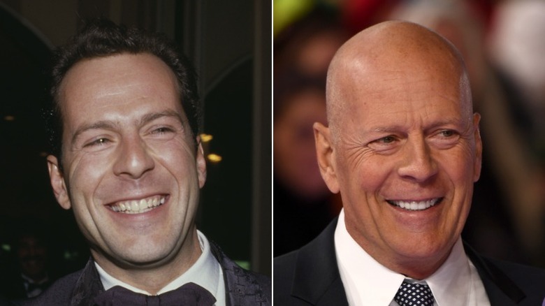 Bruce Willis, split image, smiling