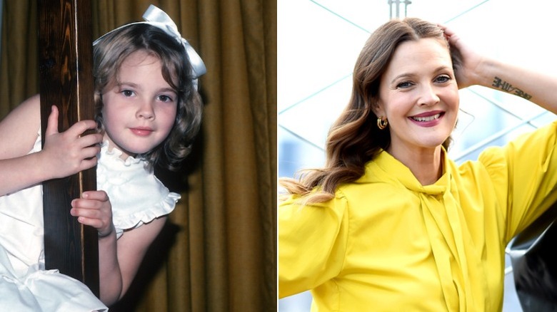 Young and old Drew Barrymore image split