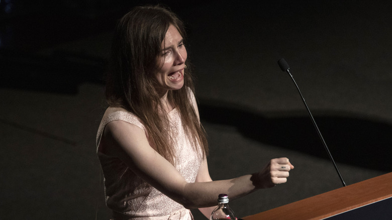Amanda Knox giving a speech