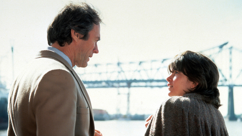Clint Eastwood and Geneviève Bujold on the set of Tightrope