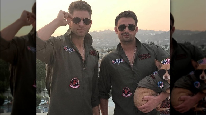Jaymes Vaughan and Jonathan Bennett wearing "Top Gun" costumes