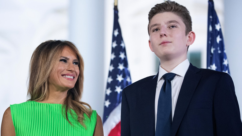 Melania Trump looks at Barron Trump on inauguration day