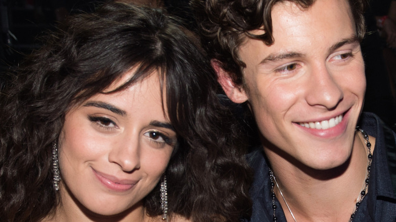 Camila Cabello and Shawn Mendes smile at an award show