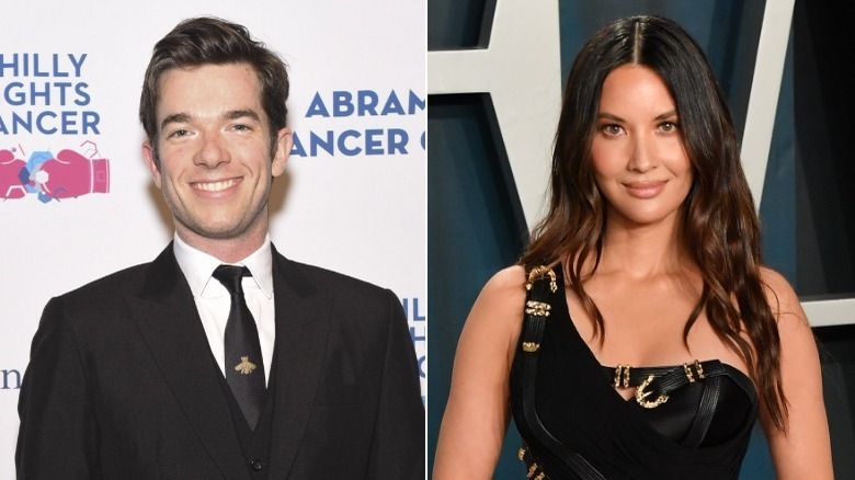 John Mulaney and Olivia Munn posing in split image