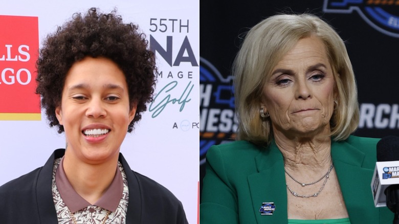 Brittney Griner curly hair Kim Mulkey green jacket