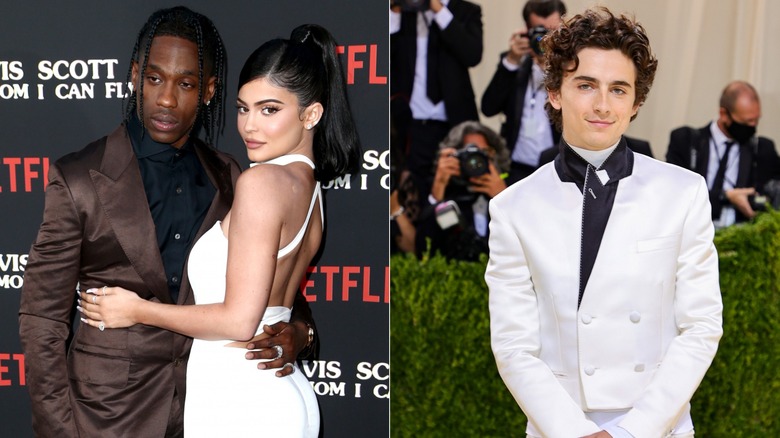 Travis Scott, Kylie Jenner; Timothèe Chalamet split image