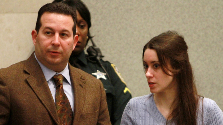 Jose Baez and Casey Anthony looking ahead in the courtroom
