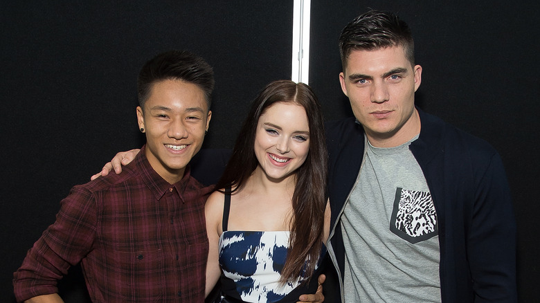 Brandon Soo Hoo, Madison Davenport, and Zane Holtz posing in the press room for Marvel's "From Dusk till Dawn: The Series"