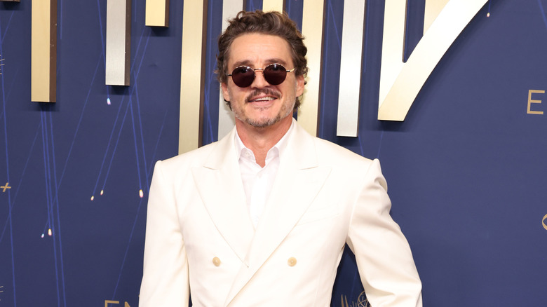 Pedro Pascal wearing a white suit