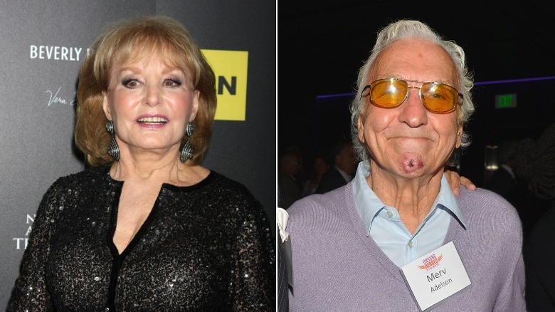 Split image of Barbara Walters and Merv Adelson