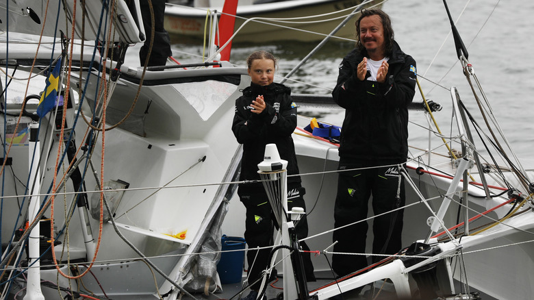 Greta and Svante Thunberg on a yacht.