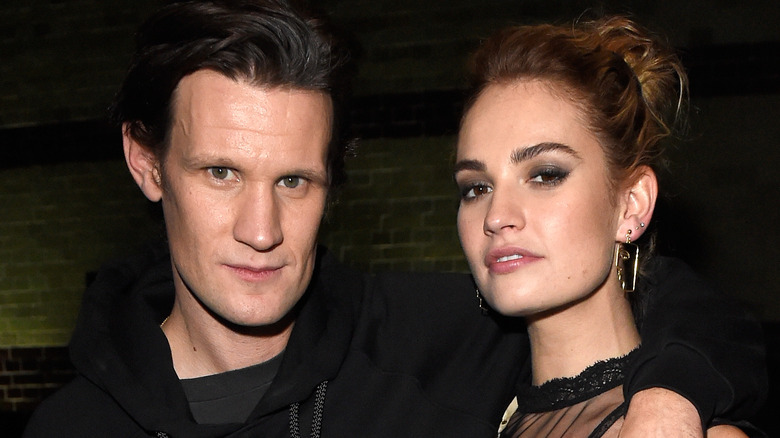 Matt Smitt and Lily James at Burberry fashion show
