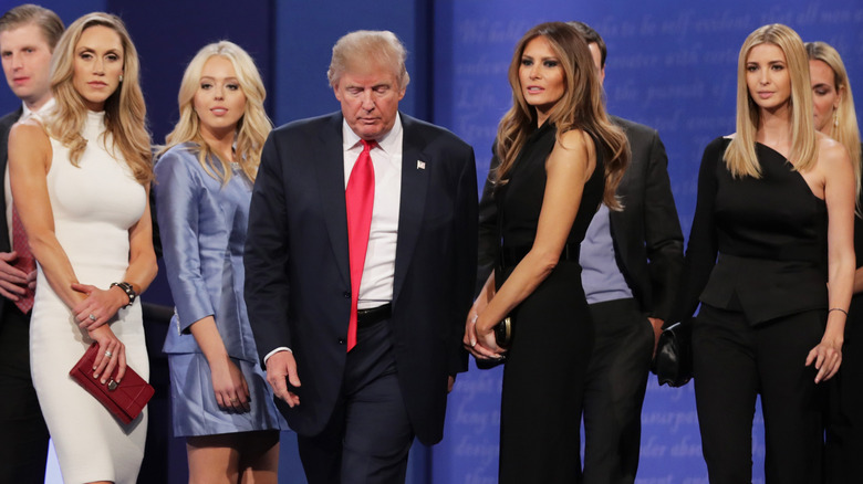 The Trump women standing around Donald Trump onstage during the third presidential debate in 2016