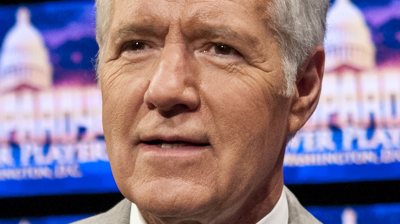 Alex Trebek on the set of Jeopardy! in 2012