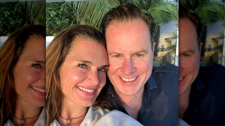 Brooke Shields, Chris Henchy smiling outdoors