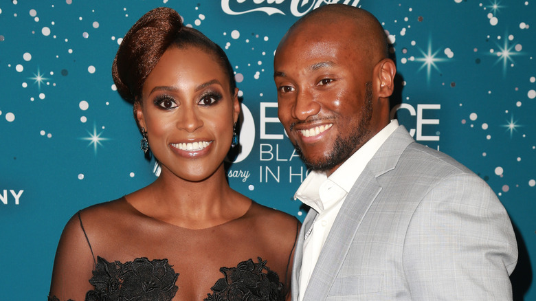 Issa Rae and husband Louis Diame smiling