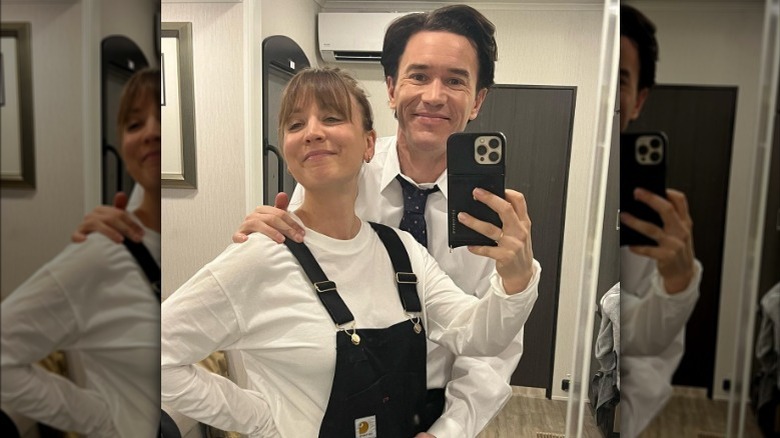 Kaley Cuoco taking mirror selfie with Tom Pelphrey