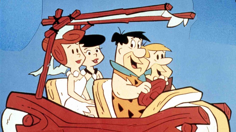 The Flintstones in their car in 1966