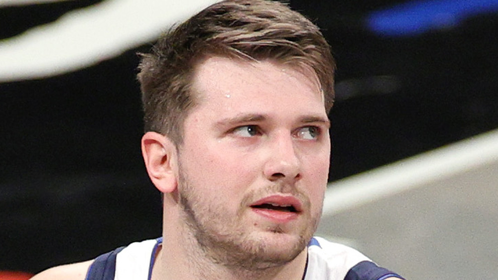 Luka Doncic reacts to a shot