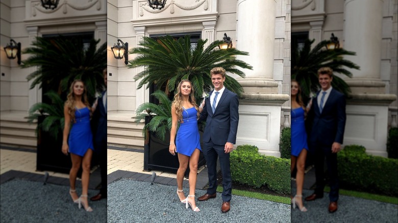 J.J. McCarthy and Katya Kuropas posing in formalwear