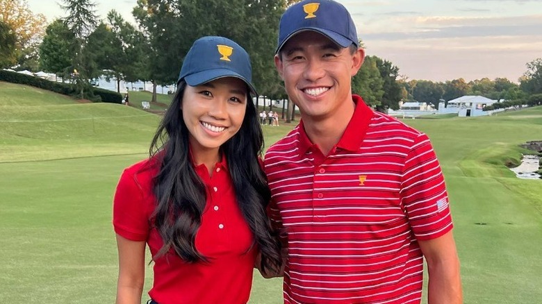 Katherin Zhu and Collin Morikawa smilng