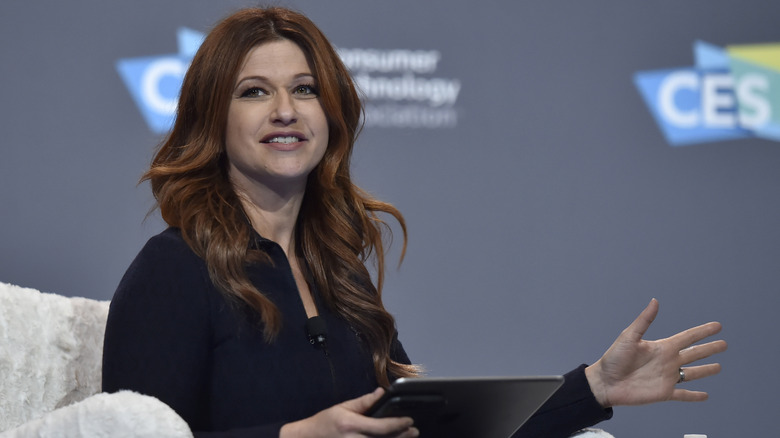 Rachel Nichols speaking during a press event