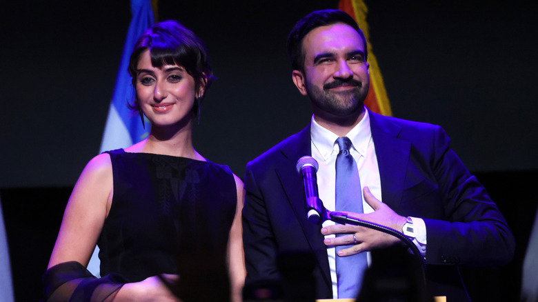 Rama Duwaji and Zohran Mamdani on election night