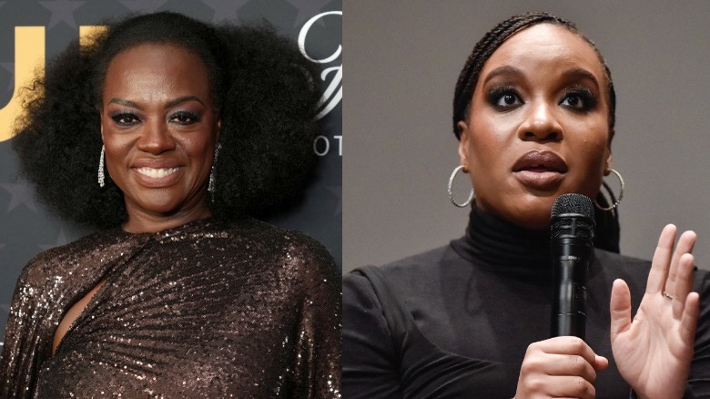 Viola Davis smiling; Chinonye Chukwu speaking