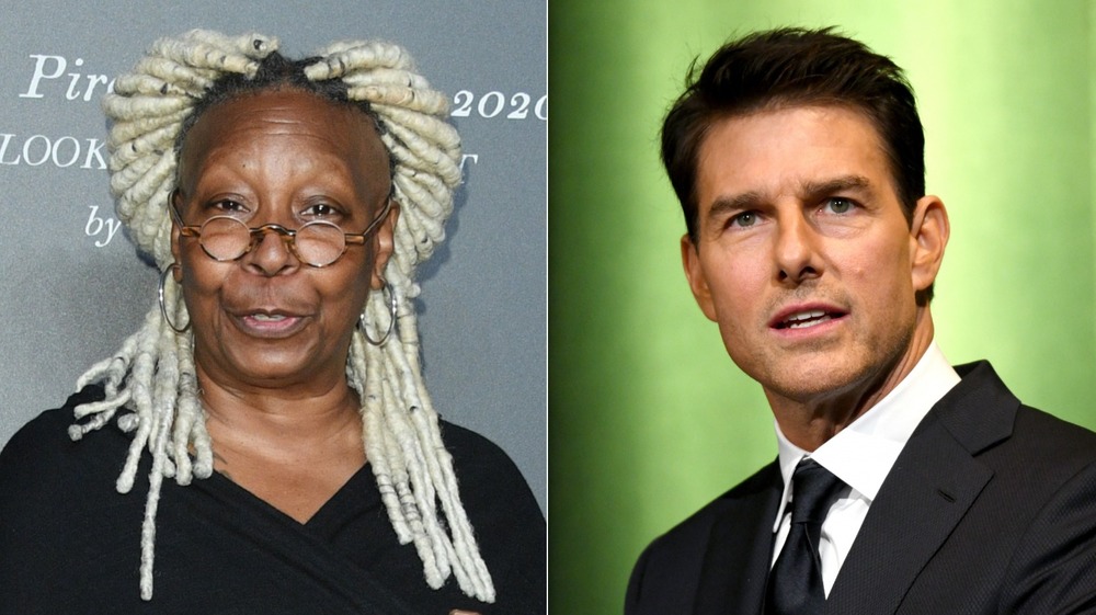 Whoopi Goldberg on red carpet, Tom Cruise speaking